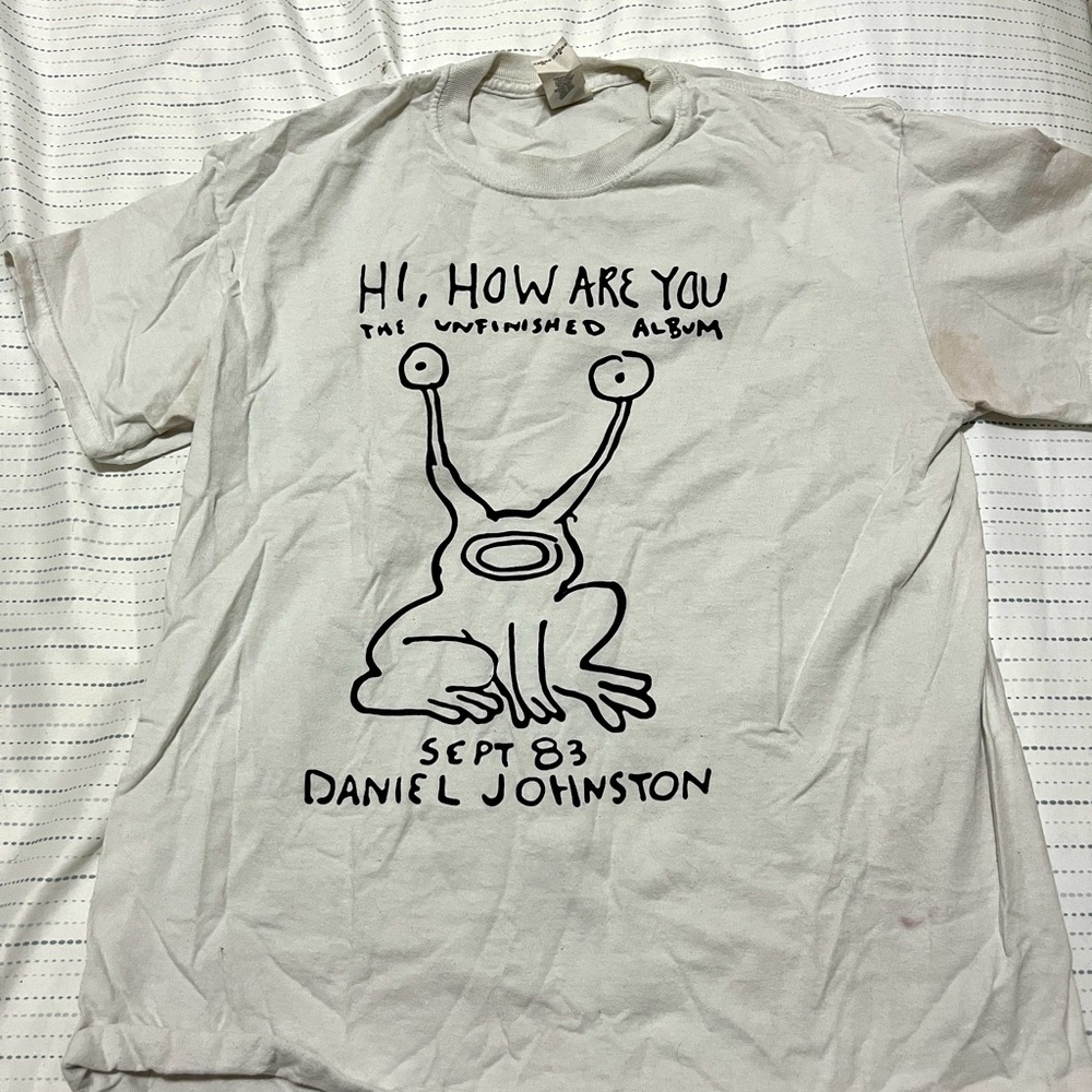 White Daniel Johnston Hi How Are You shirt